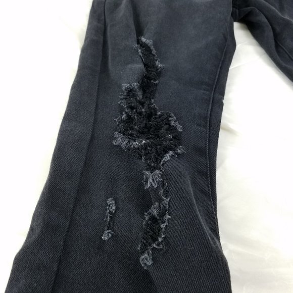 No Boundaries Jeans Juniors Size 7 High Rise Slim Straight Destroyed Black Denim - Picture 12 of 14